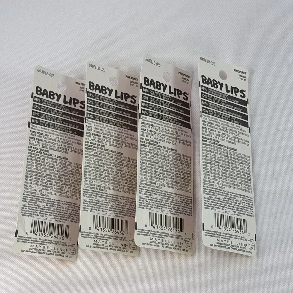 Maybelline Baby Lips Moisturizing Lip Balm Lot Of 4 Pink Punch #25 Flavor New